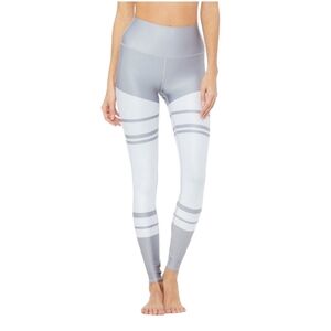 ALO Yoga Silver and White Colorblock High-Waist Leggings like new condition